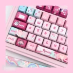 Gallery of premium Honkai Star Rail Hyacine PBT keycaps set, showcasing elegant character art and unique game-inspired aesthetics from multiple angles.