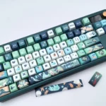 An angled view of the exclusive Huohuo Keycap Set for Honkai Star Rail, revealing the playful spectral charm and vibrant anime art on multiple unique angles.