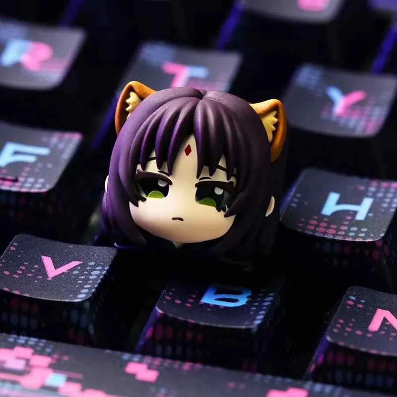 Exquisite Iroha Sakayori Keycap, a handcrafted artisan piece, showcasing vibrant fantasy foliage and mystical cosmic details inspired by Japanese folklore.