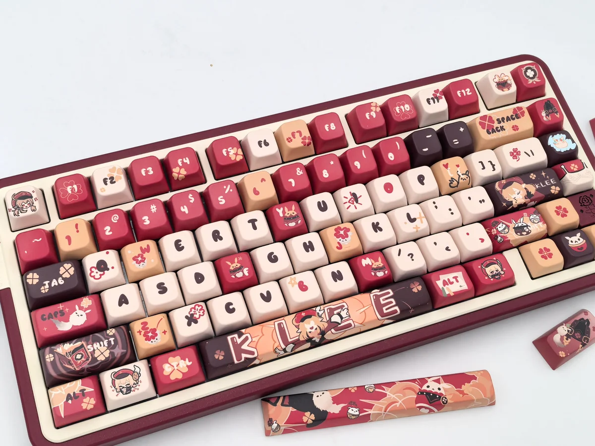 Experience Klee's Explosive Charm with this exclusive Genshin Impact MDA keycaps set, vibrant red and orange designs for playful adventures.