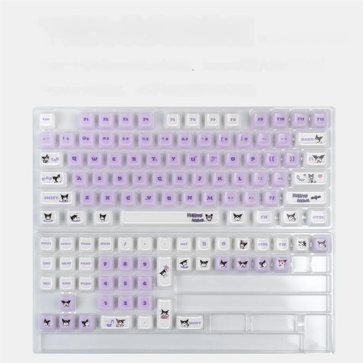 Close-up of the mischievous Kuromi keycap set, showcasing its jelly design from a playful new angle, optimized for magnetic switch keyboard.
