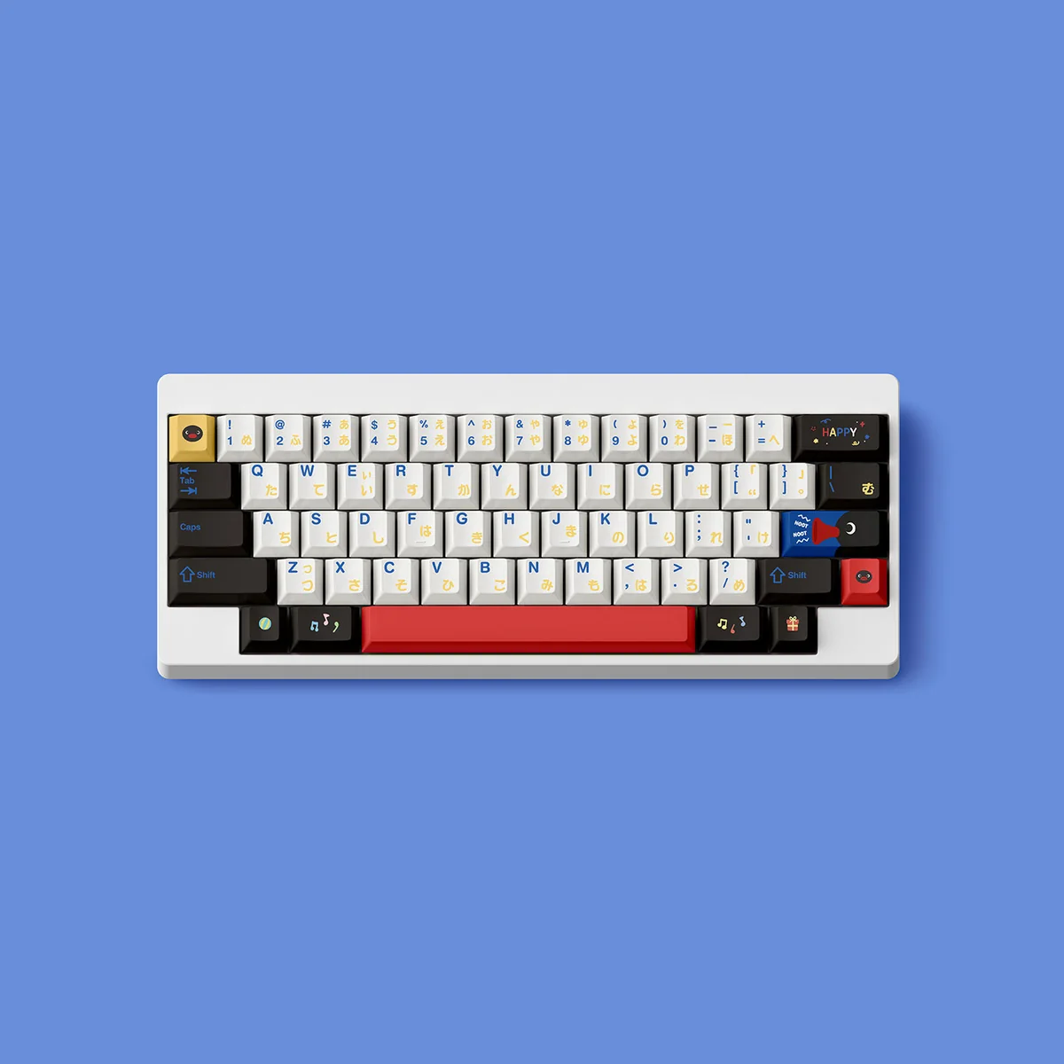 Charming Pingu keycaps set with exclusive Pingu IP and premium PBT dye-sublimation, shown from various angles. Reveals playful arctic and clean Japan.