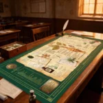 An artistic side view of the unique Magical Herbalism Desk Mat, highlighting the magical herbalism designs and enchanting earthy color palette.