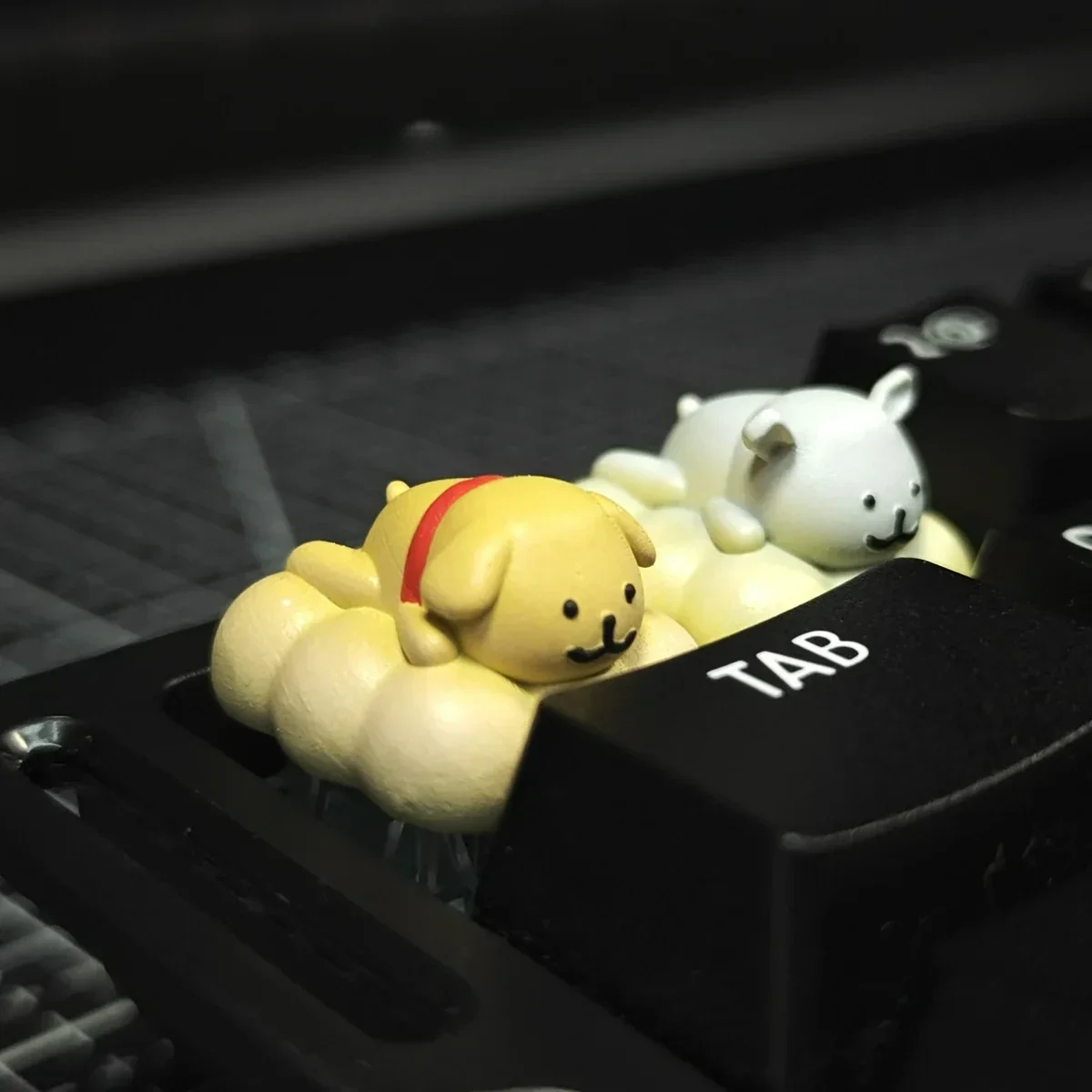Another angle of the adorable resin dog keycap, highlighting the handcrafted detail of a happy pet in a peaceful spa setting.