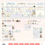 Meow-Woof Paradise Keycaps PBT dye-sub set showcasing whimsical pet illustrations in vibrant pastel colors. High-quality keycaps from various angles.