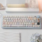 Charming Meow-Woof Paradise PBT Dye-Sub set with whimsical pet illustrations in vibrant pastels, perfect for a playful keyboard.