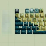 Detailed views of the PBT Middle Earth keycap set, featuring an artistic 140-key layout with an immersive ancient map of Middle-earth.