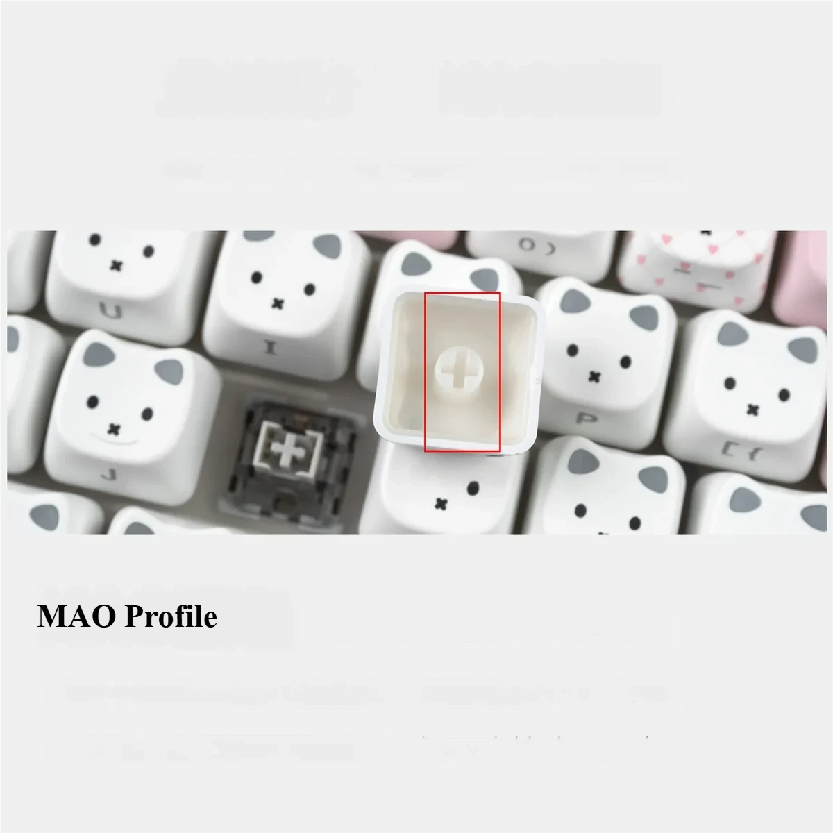 Playful Miffy cat ear RGB keycap set glowing brightly from a side angle, highlighting its whimsical design and vibrant colors for mechanical keyboard.