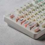 Minimalist White Side-Printed PBT Keycaps. Gallery views highlight unique light refraction, elegant hidden legends, and clean aesthetic.