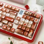 Artistic The Heart and Rose Oil Painting MOA Keycap Set, featuring vibrant rose designs and a smooth ceramic glaze finish. Seen from various angles.