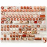 Vibrant the heart and rose oil painting MOA keycap set, showcasing its unique ceramic glaze finish from multiple angles. Features detailed artistic rose design.