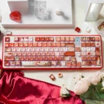 Vibrant The Heart and Rose Oil Painting MOA Keycap Set, showcasing artistic floral designs with a smooth, ceramic-glazed finish on a mechanical keyboard.