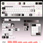 A set of pink bandage puppy MOA profile keycaps, charmingly arranged in a box, showcasing their whimsical pastel design.