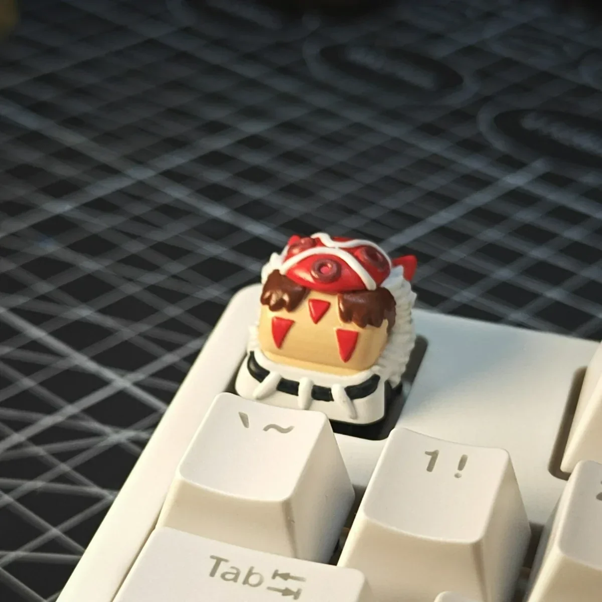 Whimsical handcrafted Princess Mononoke San resin artisan keycap, featuring vibrant colors and intricate details, perfect for custom keyboards.