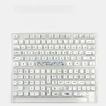Qinghua Porcelain PBT keycaps set, elegant blue and white patterns from various angles. Classical Chinese artistry for tranquil mechanical keyboards.