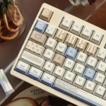 Close-up of Formula PBT Dye-Sub Cherry Keycaps showcasing their durable PBT texture and balanced color scheme from various angles, emphasizing ergonomic.