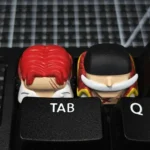 Close-up of the handcrafted ONE PIECE Red-Haired Shanks artisan keycap, showcasing the intricate resin details and vibrant character art from a unique design.