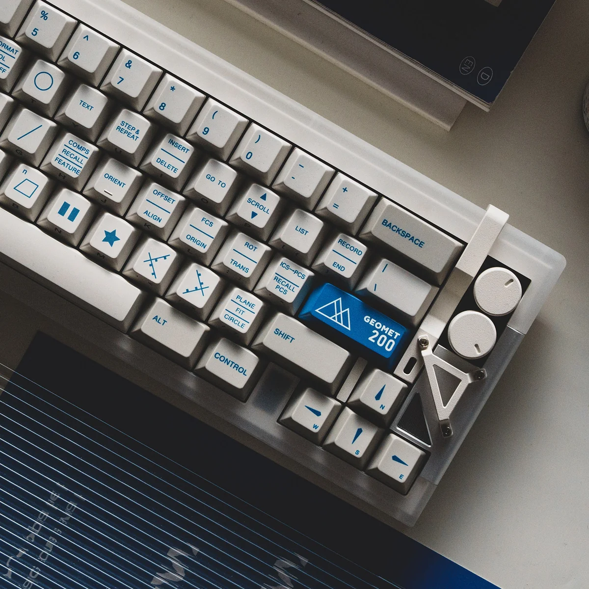 Artistic Retro Geometric Keycaps Set, PBT Dye-Sub Cherry profile, showcasing distinctive classic patterns and a vintage matte finish.