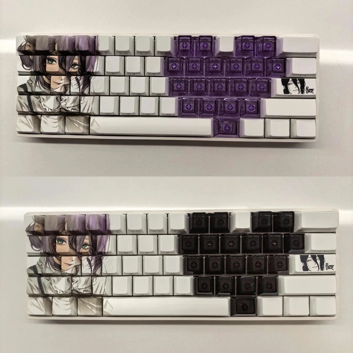Exclusive Reze Chainsaw Man PBT keycap set main image, featuring dynamic character art with explosive motifs, for a unique look.