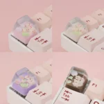 An enchanting handcrafted resin artisan keycap featuring a whimsical pastel rose bear, highlighting its unique translucent design and artistic details.