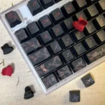 Crush Keycap Set, Cherry profile, from multiple angles. Highlights its sweet aesthetic, soft pastel colors, delicate gradients, and romantic motifs.