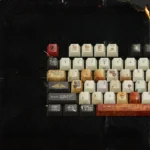 Sherlock Holmes PBT Keycaps set. Multiple angles display vintage detective aesthetic, intricate cipher book legends, and scholarly elegance, perfect for fans.