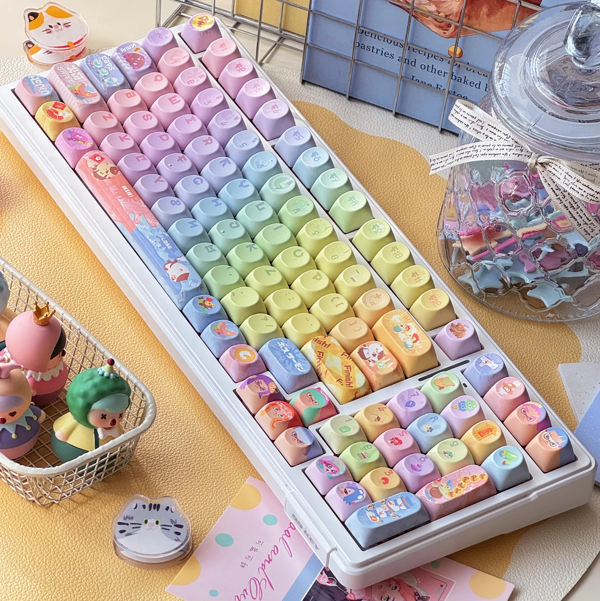 Collection of Splatoon-themed keycaps, each with unique designs, displayed from various perspectives to show their vibrant, authentic design.
