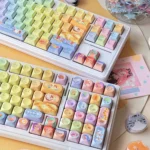 A vibrant collection of Splatoon keycaps, shown from various angles, bringing an authentic, energetic Splatoon universe feel to fans.
