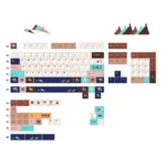 Vibrant nine-color Jataka-inspired Tibetan Root Letter PBT dye-sub keycap set, showcasing authentic, culturally rich calligraphy for a serene typing experience.