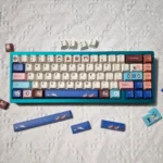 Vibrant Tibetan Root Letter PBT Dye-Sub keycap set featuring serene Jataka motifs, showcasing authentic cultural artistry.