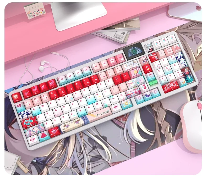 Tsukimi Yachiyo Side-Lit PBT Keycap Set, side-engraved keys with celestial Kanji for an artistic glow.