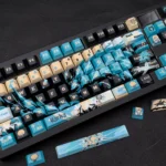 Artistic Varka Genshin Impact PBT dye-sub keycap set, elegantly displaying its intricate character design and scholarly aesthetic from a unique angles.