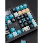 Exquisite Varka keycap set for Genshin Impact, showcasing intricate PBT dye-sublimated designs from multiple artistic angles.