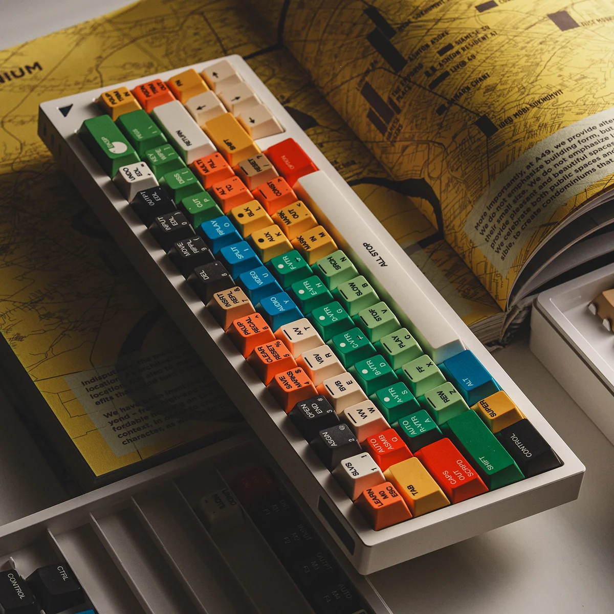 Vibrant Vintage Dopamine Keycaps, a playful dye-sub PBT set with cheerful pastel colors, capturing a nostalgic aesthetic for your keyboard.