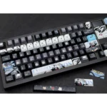 A detailed view of the exclusive Zenless Zone Zero Lycaon PBT Dye-Sub Keycaps set, showcasing multiple angles and the futuristic urban fantasy aesthetic.