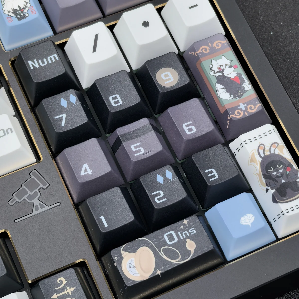 Exclusive Zenless Zone Zero Lycaon PBT Dye-Sub Keycaps Set, showcasing multiple angles of the premium, character-inspired designs with futuristic urban fantasy aesthetic.