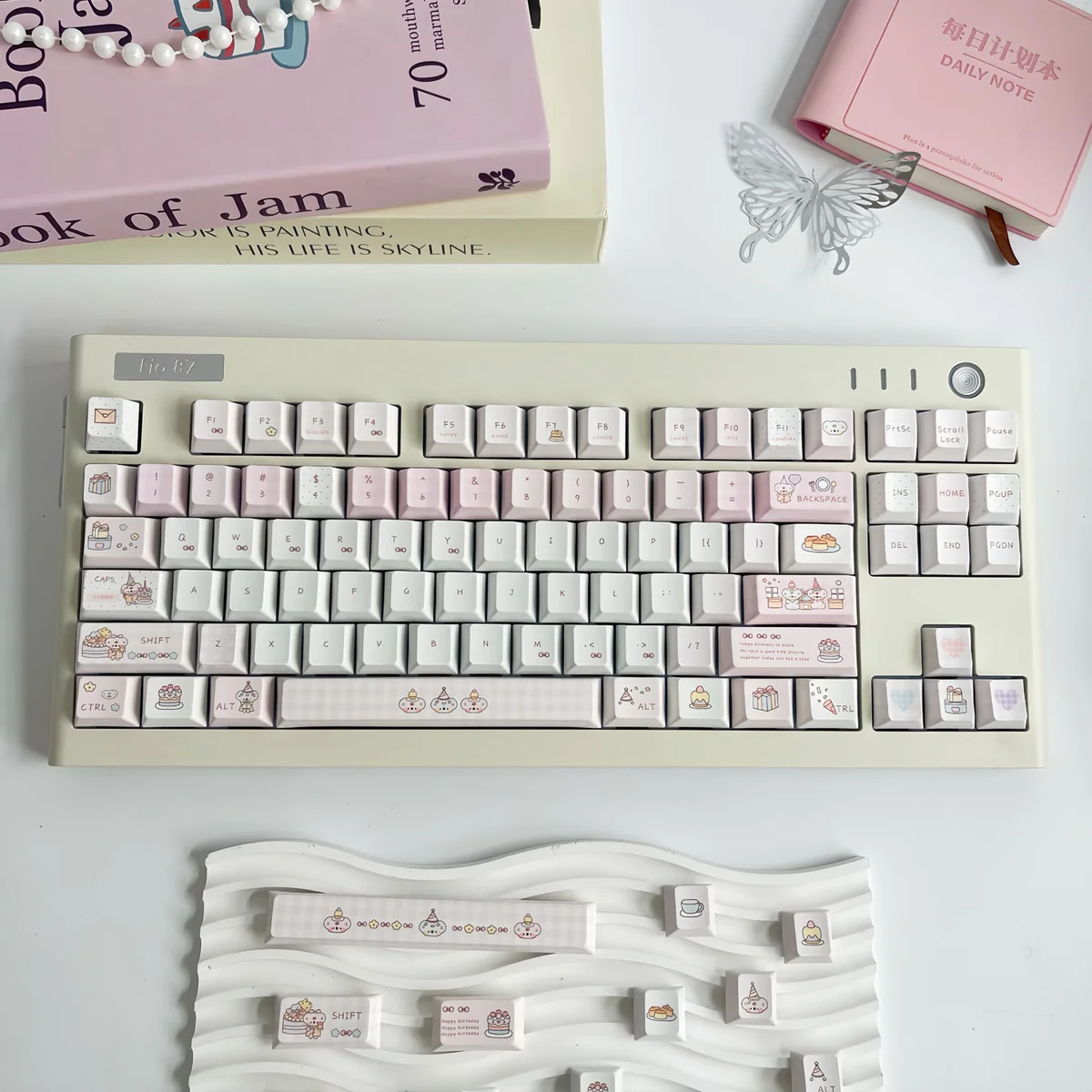 A charming, whimsical koala party PBT keycap, featuring an adorable design in soft pastels, adds a personalized, playful touch to any keyboard.