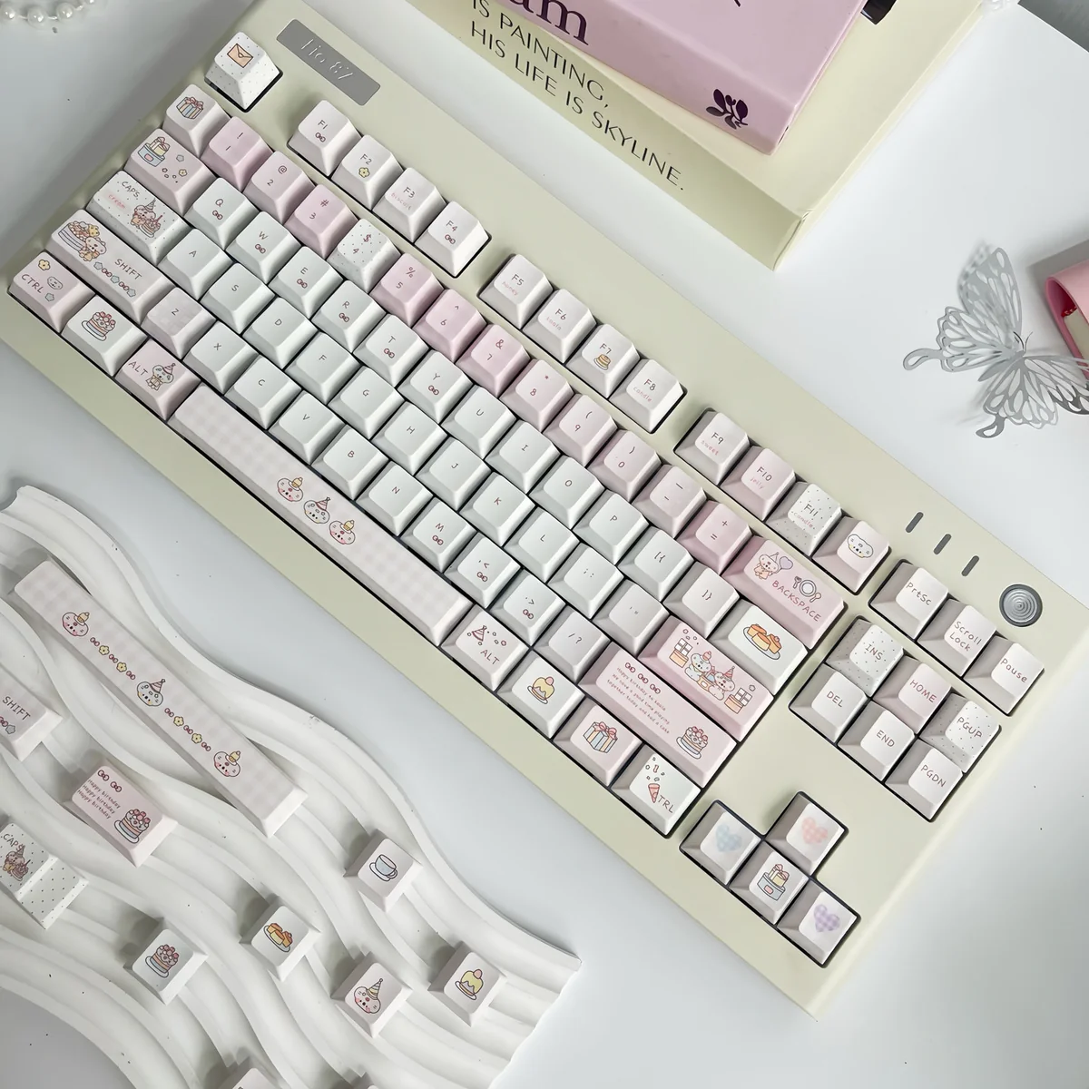Adorable Koala Party PBT keycap, showcasing its charming, whimsical design in soft pastel colors. A durable, personalized keyboard charm.