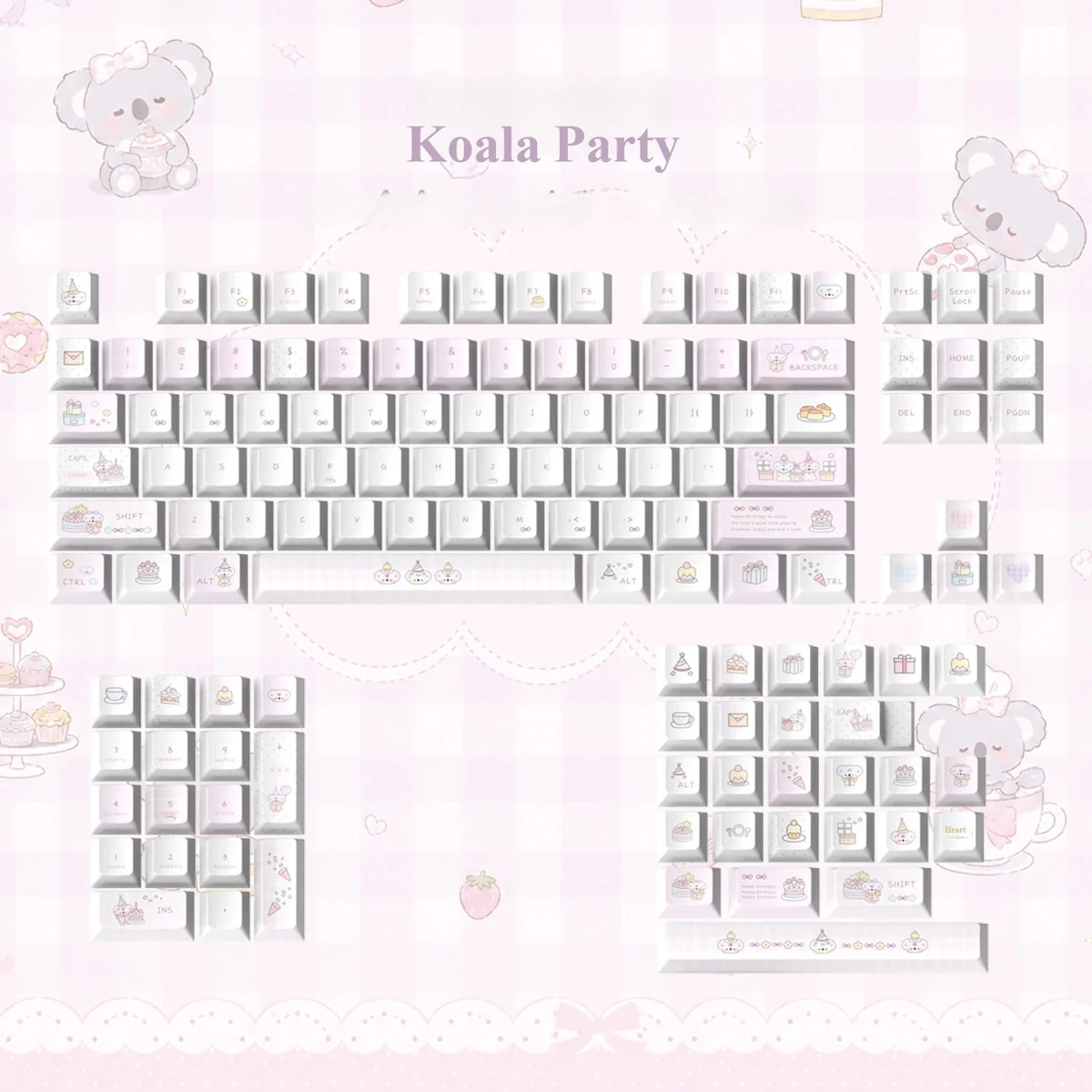A close-up view of the adorable Koala Party PBT keycap, highlighting its whimsical design and soft pastel colors, bringing a playful and personalized charming keyboard.