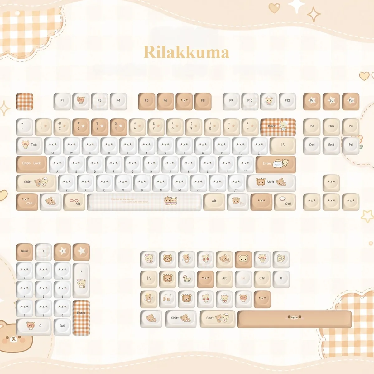 Adorable Rilakkuma & Kaoru PBT Dye-Sub MOA keycap, a charming, whimsical pastel design for a cute, playful keyboard setup.