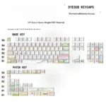 Whimsical Animal Playground PBT keycap set from a unique angle, revealing vibrant translucent designs of playful animals frolicking.