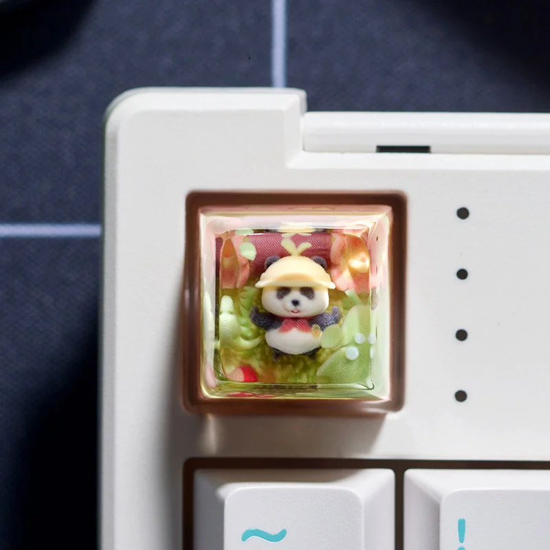 Vibrant handcrafted 3D artisan resin keycap, showcasing a whimsical animal hero. This artistic Panda Universe keycap offers unique keyboard personalized.