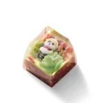 Handcrafted 3D Panda Universe artisan resin keycap. Vibrant, whimsical animal hero, intricately detailed from multiple angles for personalized keyboard.