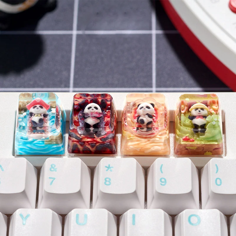 Vibrant handcrafted 3D artisan resin keycap featuring a whimsical panda character, perfect for personalized mechanical keyboards.