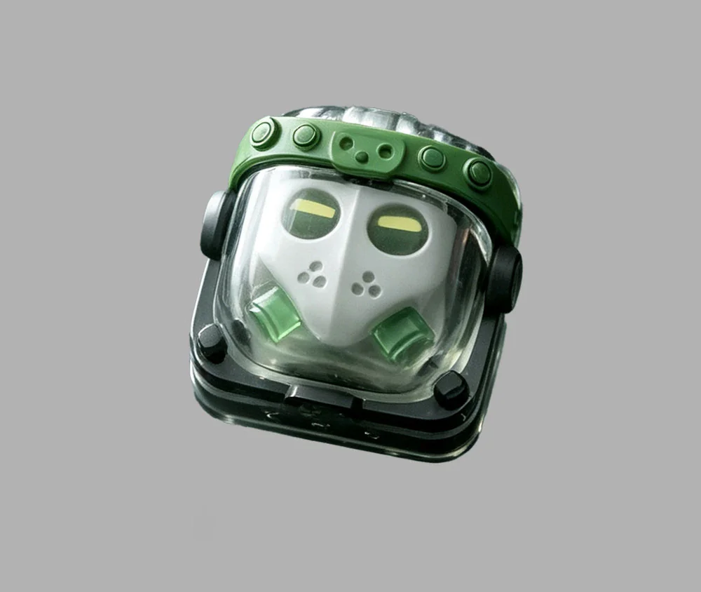 Close-up of a handcrafted Delta Force Astronaut Lethal Substance Stinger translucent artisan keycap, featuring intricate resin sculpture and a unique sci-fi cosmic design.