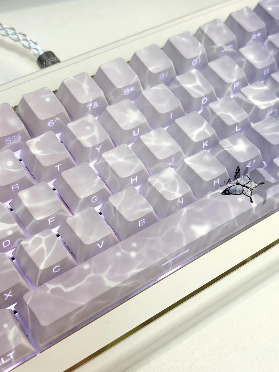 Ethereal Butterfly Keycap Set product gallery, showcasing luxurious jade-like feel and poetic glimmer design. Multiple angles highlight delicate butterfly design.