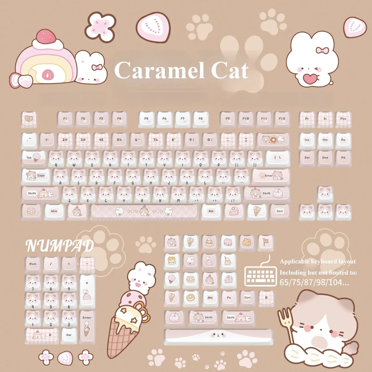 Detailed angle of the adorable caramel cat PBT cat keycap, highlighting its whimsical handcrafted charm and warm MOA profile.