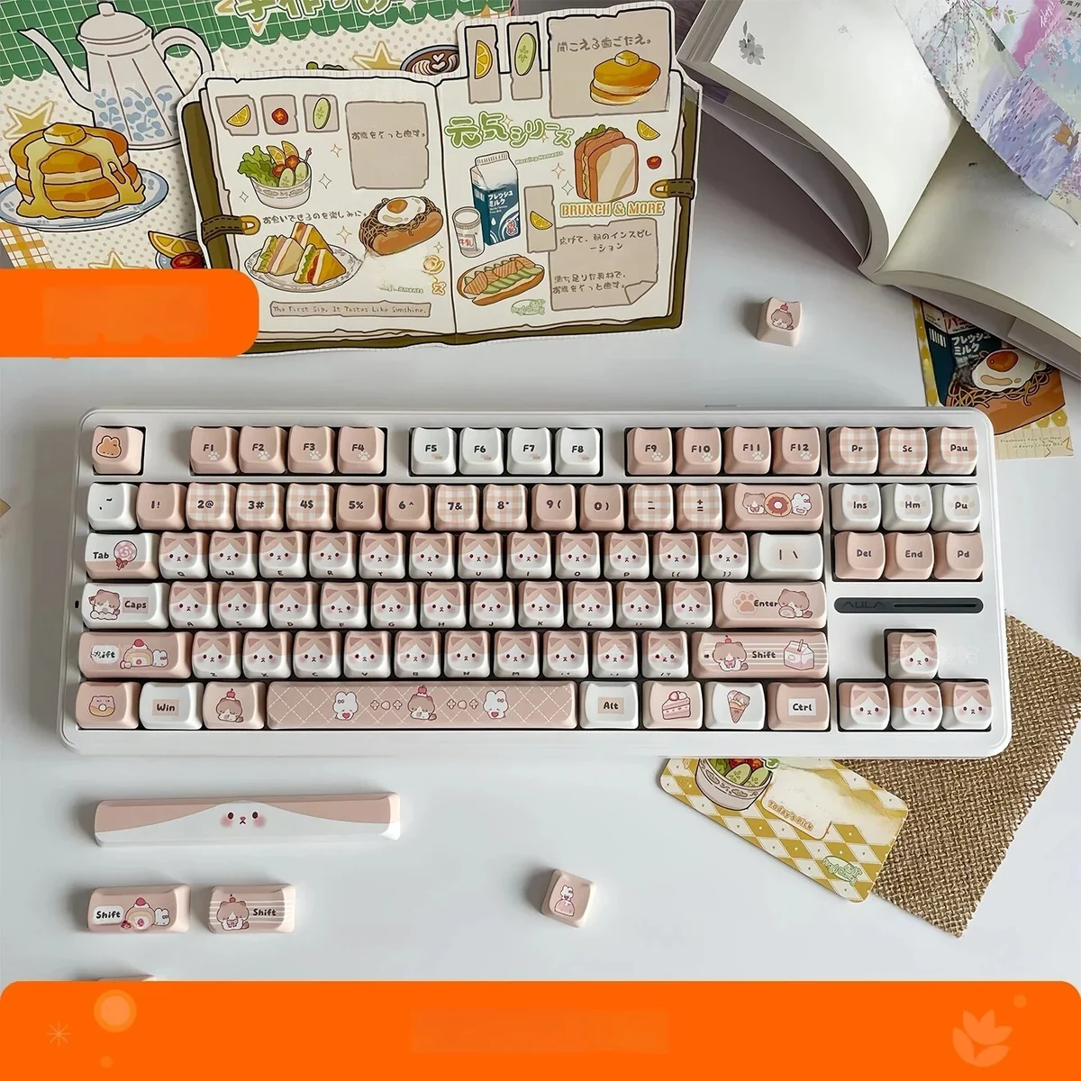 Adorable Caramel Cat PBT Cat Keycap, a whimsical artisan keycap with warm caramel tones and charming feline details, perfect for any keyboard.
