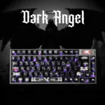 Premium Dark Angel Carbon Fiber Backlit PC keycaps set, featuring sleek carbon fiber texture and angel motifs for an artistic glow.