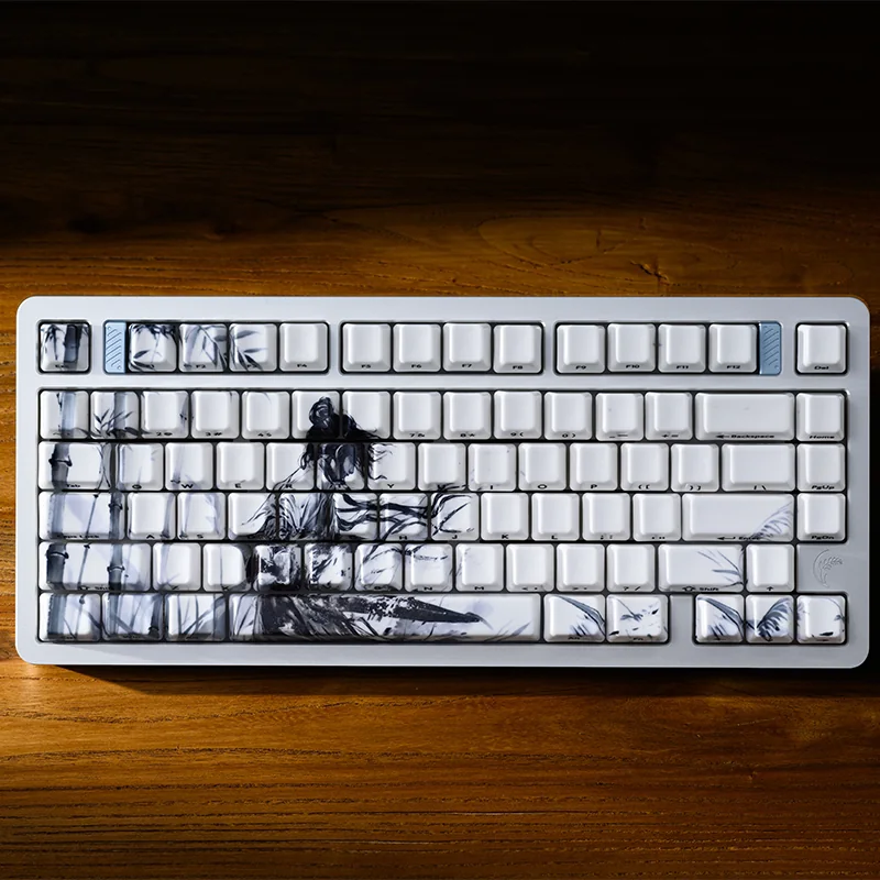 Luxurious The Solitary Scholar Ceramic Keycap Set. Refined minimalist design, tactile ceramic texture, subtle side-engraved legends for a unique touch.